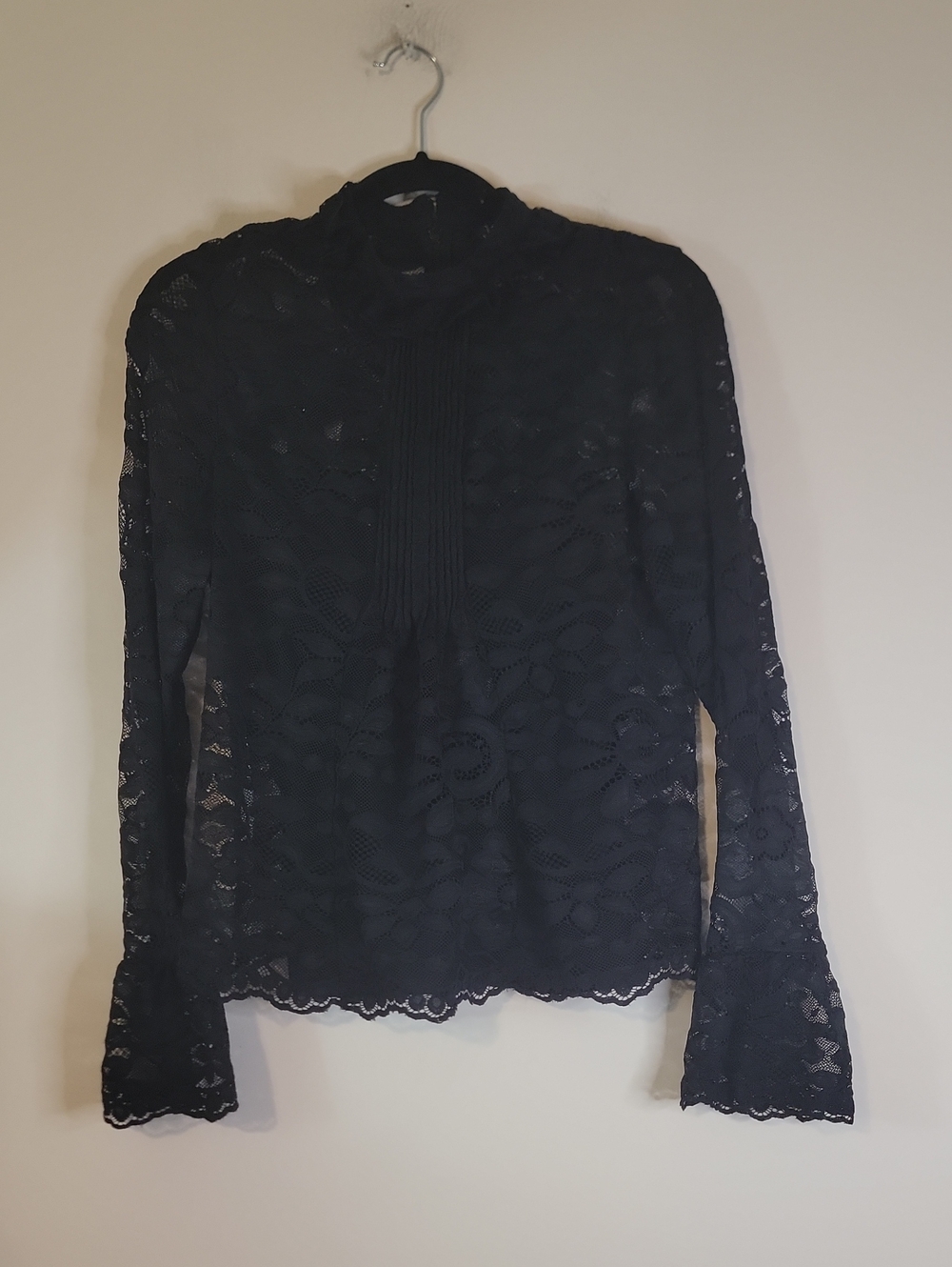 J. Crew Black Lace High-Neck Long-Sleeve Blouse